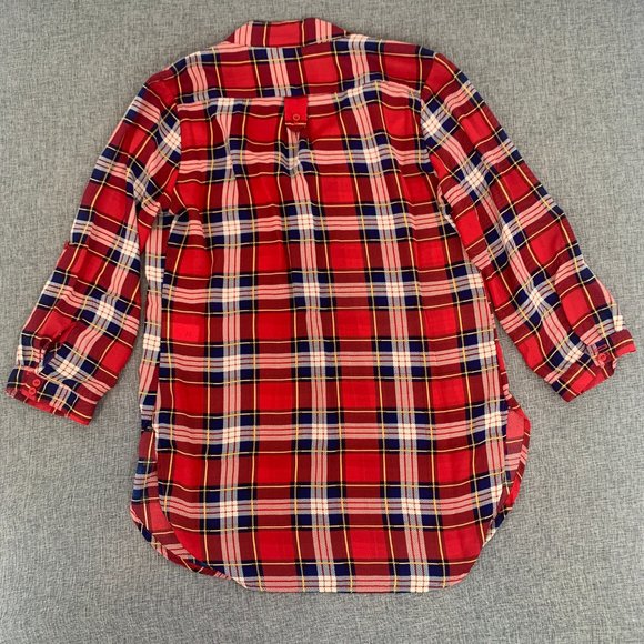 Cals Red Plaid Long Half Button Shirt Oversized Lightweight Top Small Semi-Sheer - Picture 11 of 12